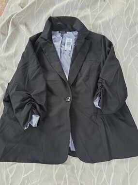 torrid Black Single-Button Blazer with Ruched Sleeve Detail